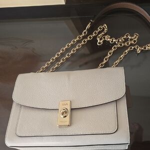 Coach Light Gray Crossbody Bag with Gold Chain